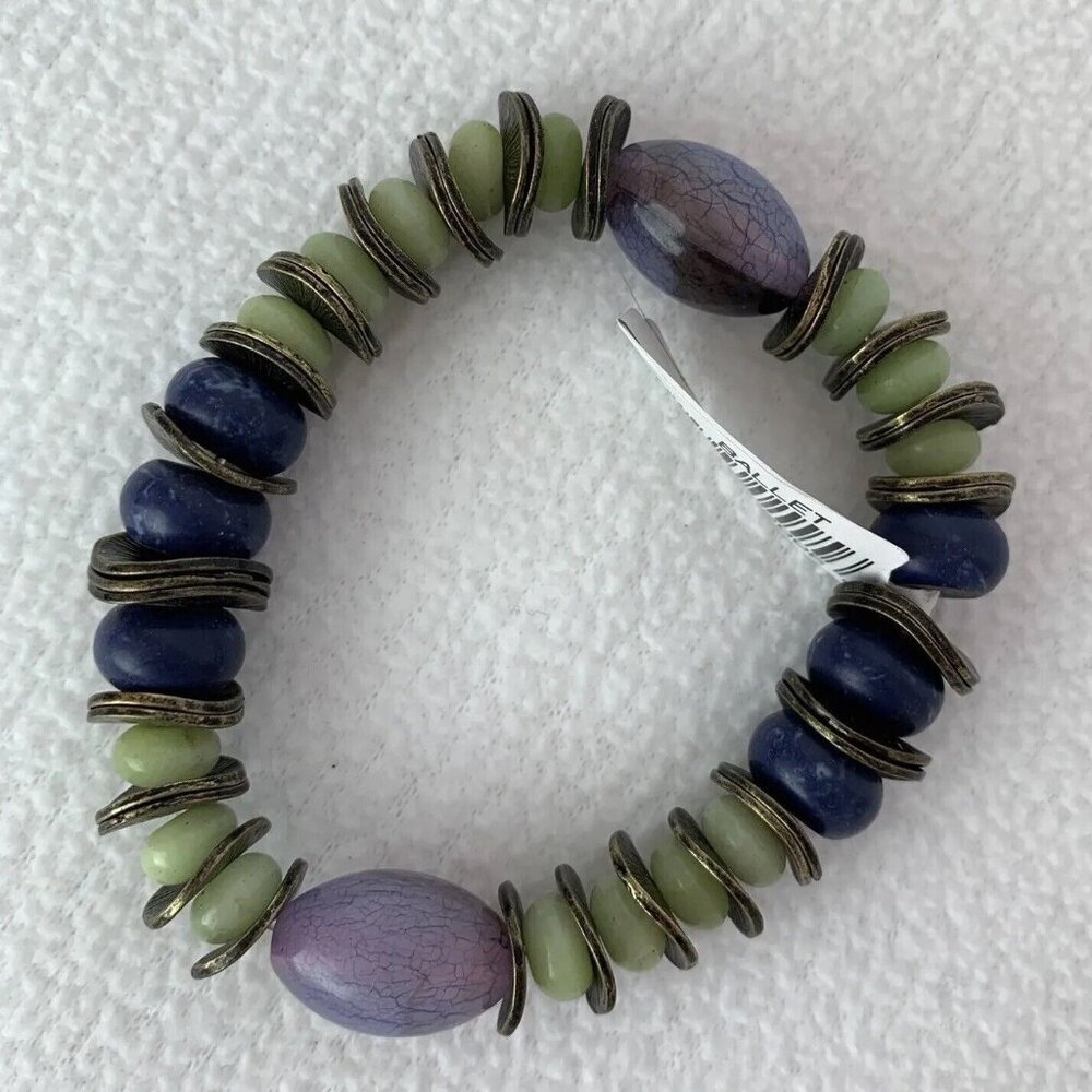 Ballet Brand Blue Green Beaded No Clasp Bracelet Stretches Nwt